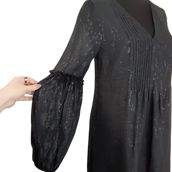 Lilly Pulitzer Cleme Long Sleeve Silk Dress Black Shimmer Womens 00 Holiday NWT - Picture 5 of 10